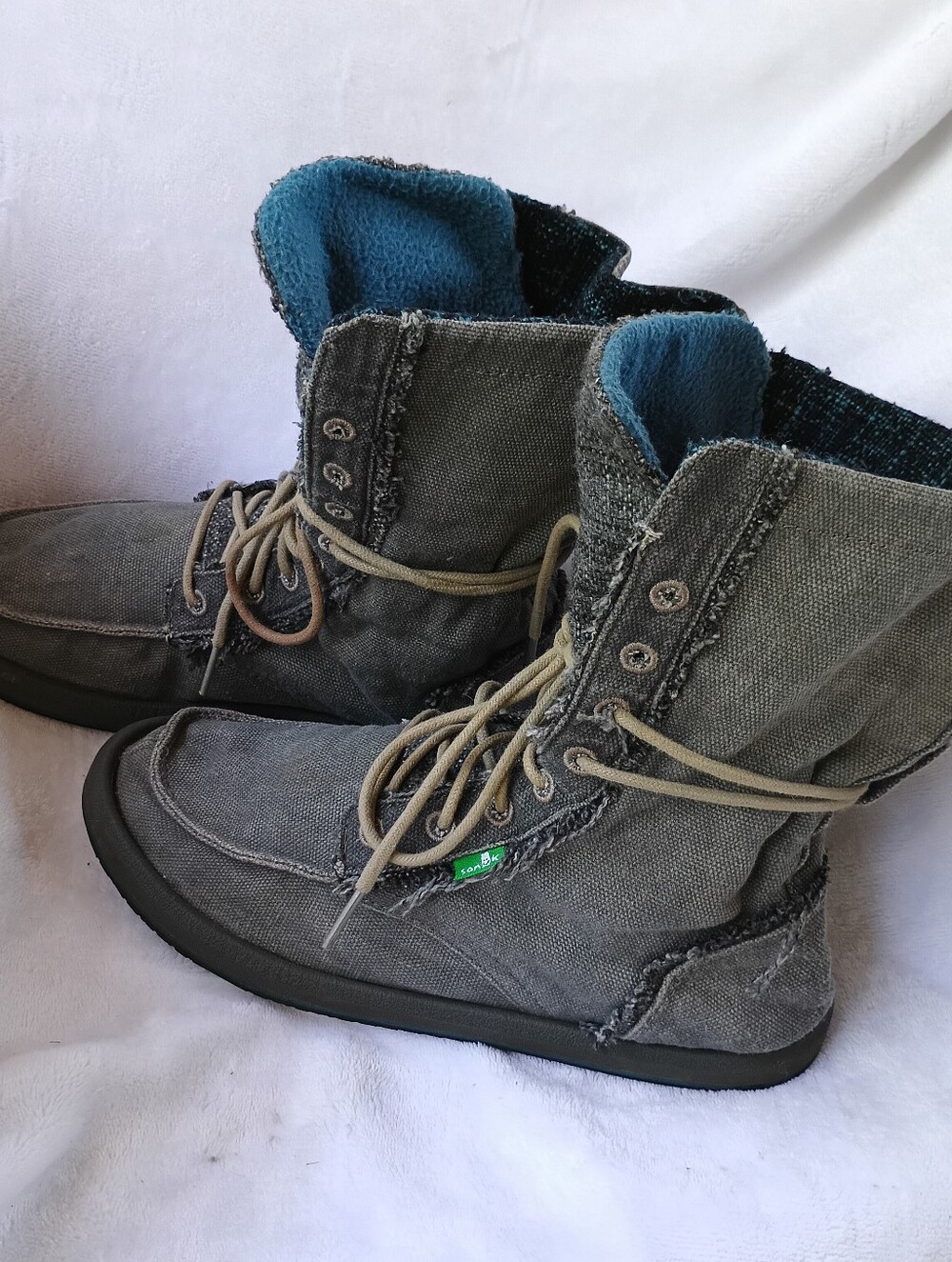Sanuk Stevie Vintage Distressed Gray Canvas Lace-Up Boots. Women's size 7. - Picture 6 of 10